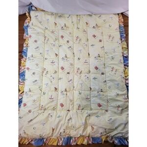 Vtge Laura Ashley Mother & Childen USA Beach Best Friend Fish Yellow Blanket